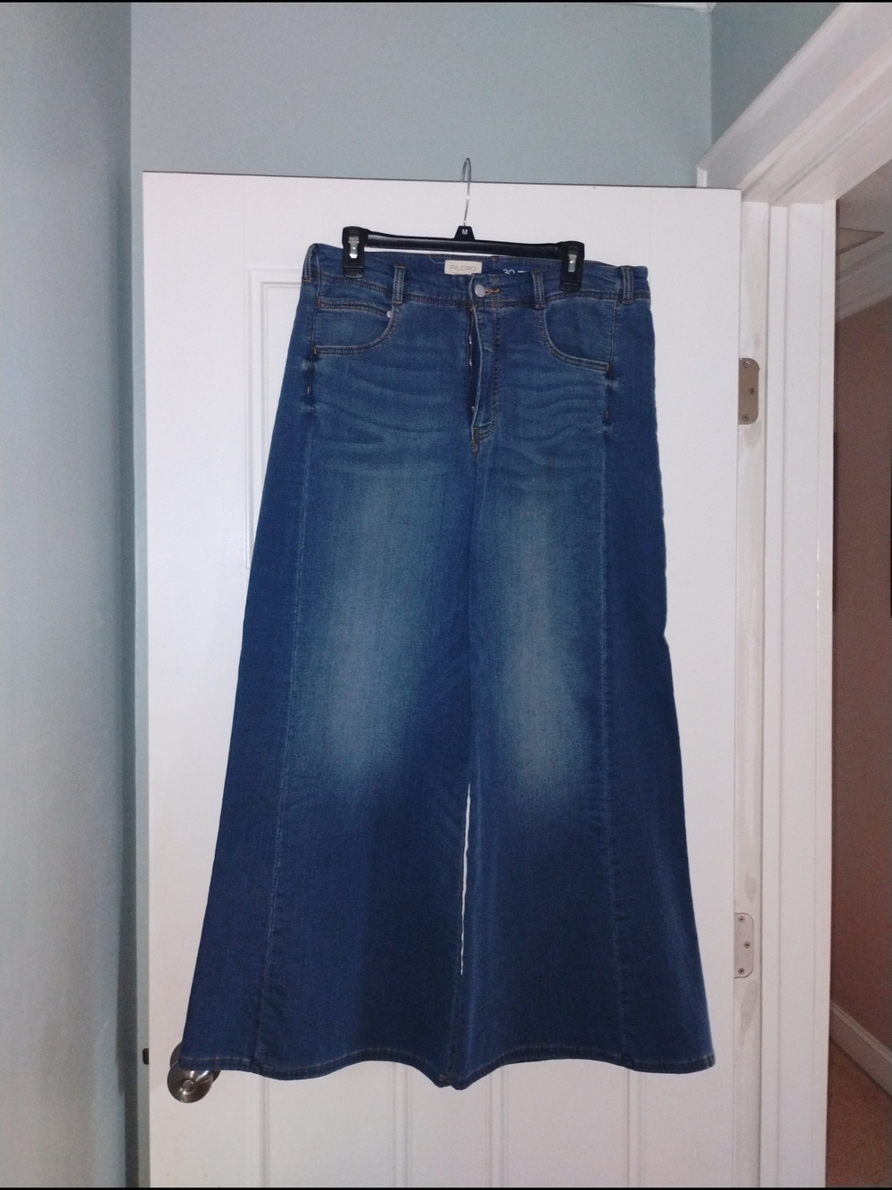 Pilcro Anthropologie Wide-Leg Flare Jeans in Dark Blue Denim